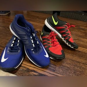 Men’s Nike shoes size 12.Blue pair are Nike zoom red are NikeFlywire 20$per pair